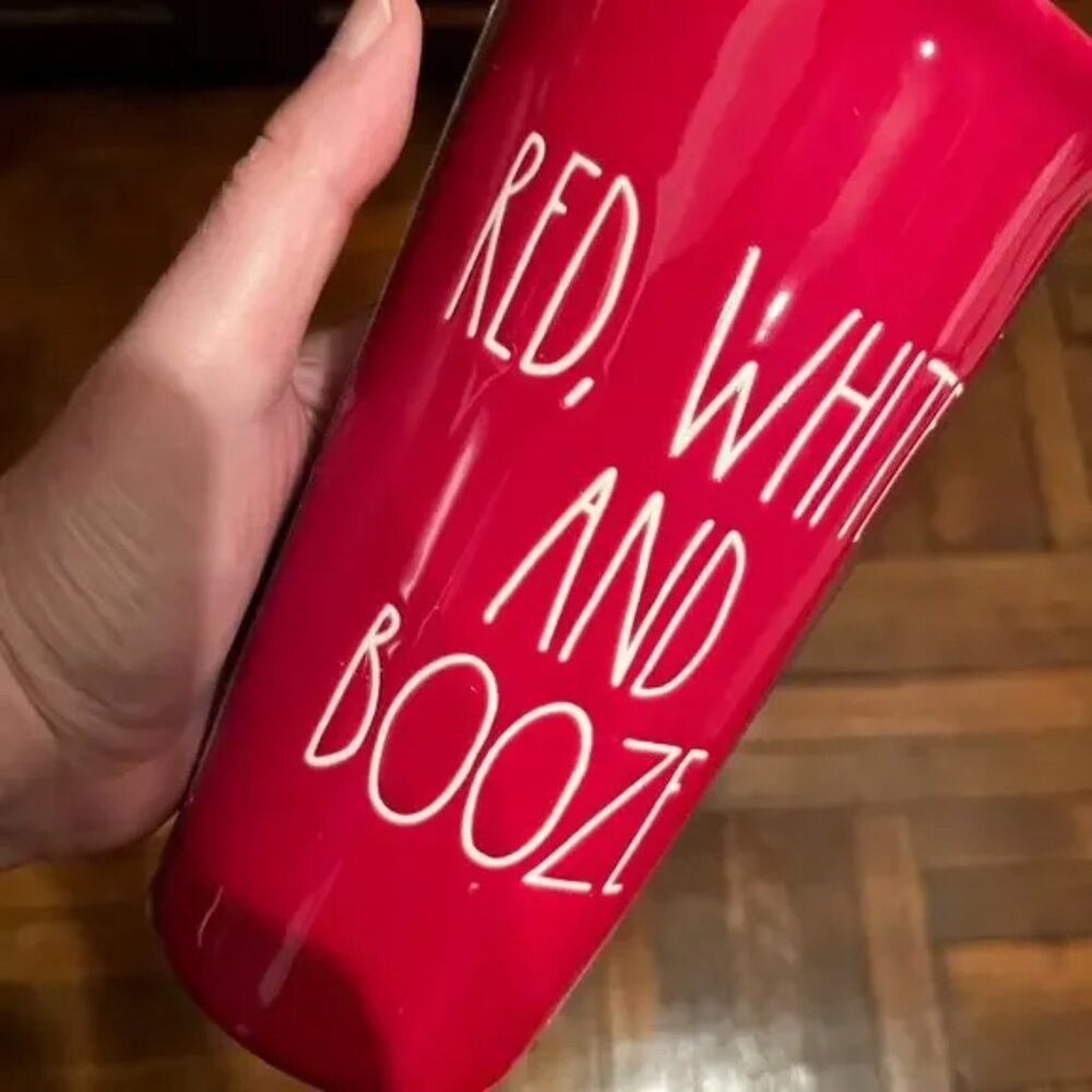 Rae Dunn Travel Mug - Red White & Booze (Ceramic - New) (home/x)